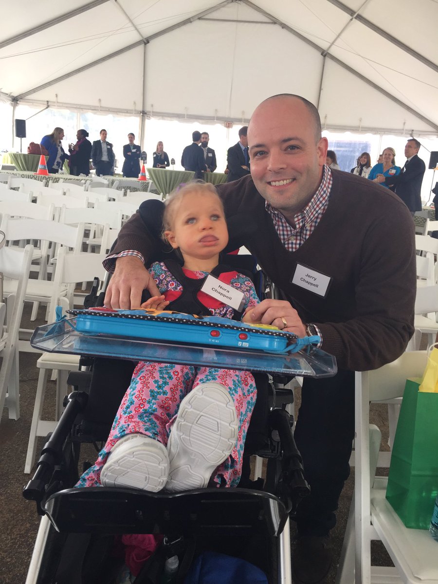 Three-year-old Nora, born with full trisomy 13 &amp; heart defects, is here with her dad to help kick off the groundbreaking.