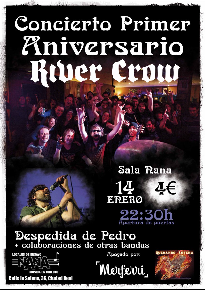 RiverCrowBand's tweet photo. Este #Sabado os esperamos en #SalaNana para darlo todo y reventar de gusto!! Además despedimos a pedro asique no puedes faltar!! https://t.co/6tlenBJb8M