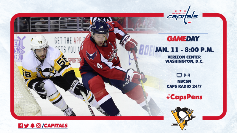 Capitals's tweet photo. #Caps Gameday! Pittsburgh in town for #RivalryNight with @ovi8 one point away from #Ovech1Kin. #CapsPens #RockTheRed https://t.co/JvqaVLmMOm https://t.co/mlXofUdivH