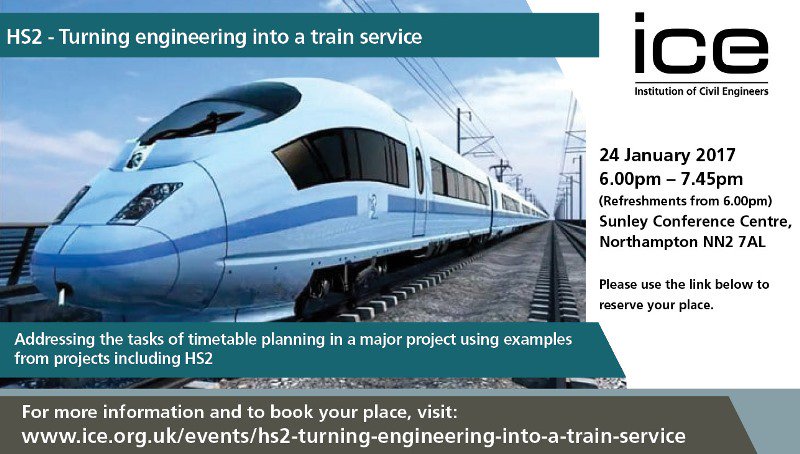 <a href="/ICE_EastMids/">ICE East Midlands</a> present HS2 - engineering into a train service 24 Jan Northampton ice.org.uk/events/hs2-tur… <a href="/HS2ltd/">HS2 Ltd</a>