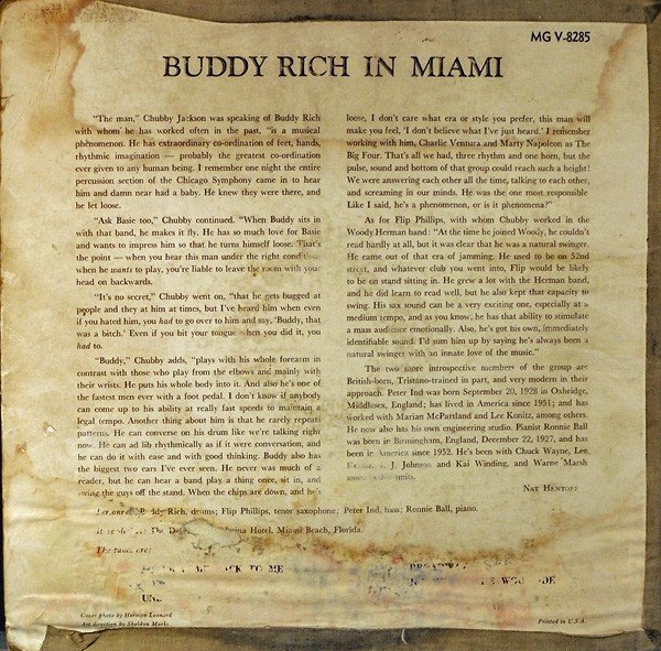 karyobin014's tweet photo. #BuddyRich – Buddy Rich In Miami   Verve(US) – MGV-8285  1958
https://t.co/TAD1XVCUPP #Jazz
#FlipPhillips(ts) #PeterInd(b) #RonnieBall(p) https://t.co/dMIbXCHSgQ
