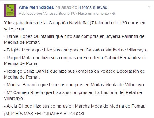 AmeMerindades's tweet photo. Ganadores Campaña de Navidad. Enhorabuena a los afortunados y a los asociados que entregan el premio, sabemos que les hace mucha ilusión. https://t.co/gGRLqKxkqn