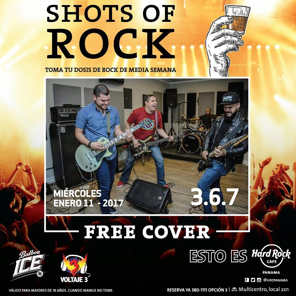 Rockistmo's tweet photo. Hoy miércoles 11 de enero #ShotsOfRock con @367_panama en @HRCPanama 9pm/Entrada Libre. Gracias a @voltaje3rock https://t.co/9eKjxLnEQS