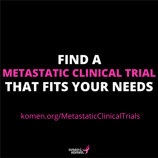 KomenNorthFL's tweet photo. We’re proud to present the first-ever clinical trial search engine designed specifically for #metastaticbc patients https://t.co/dGrQNTLJQj https://t.co/M86CG1a6Va