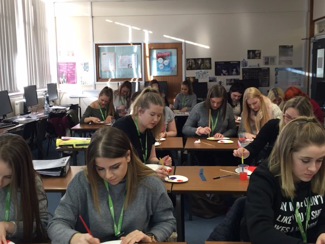 CI_Salons's tweet photo. #hair students stepping back in time during theory session.....painting the #colourstar and learning about the principles of colour section. https://t.co/KnQVlMnJBm