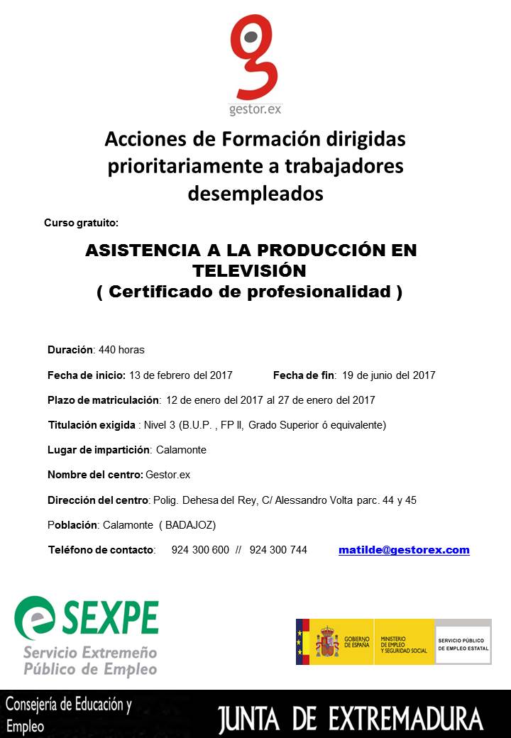 Curso Gratuito de Asistencia a la Producción para TV (Certif. Profesionalidad)- Calamonte ( Badajoz ) Enero - Junio 2017 C15YLpMWEAQT_HI