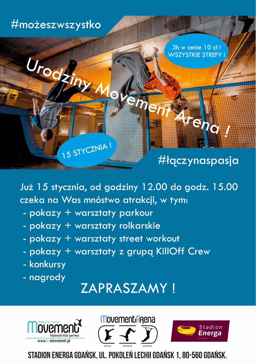 PolsatPlusArena's tweet photo. W niedzielę 15 stycznia zapraszamy na pierwsze #urodziny #MovementArena w #FUNARENA! 😃🎂 #pokaz #warsztat #konkurs👉https://t.co/doNPc167ym https://t.co/FiViq6S0uO