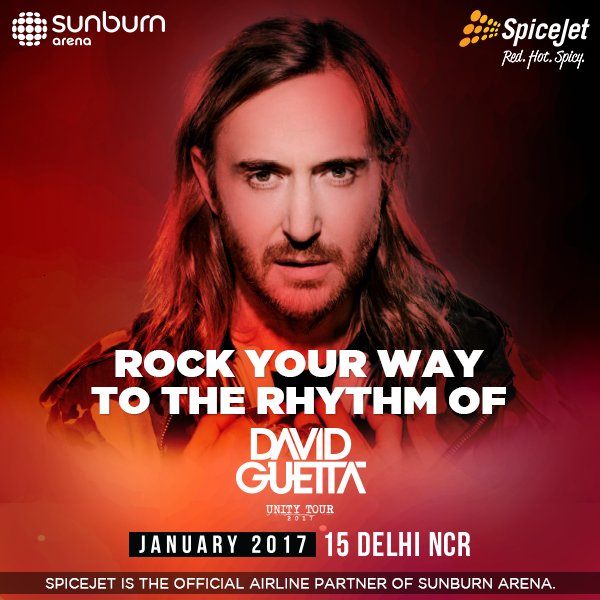 flyspicejet's tweet photo. As Guetta says, "Keep partyn like it's your job". Fly to Delhi today! #SunburnArena #Guetta4Good #Delhi #SpiceJet https://t.co/YFpaBs8zC7