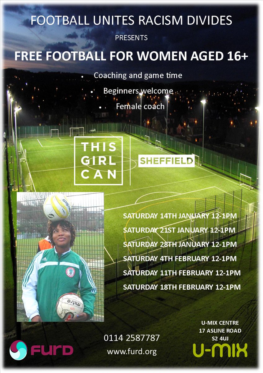 furdday's tweet photo. Free women's football @UMixSheffield 12-1 for 6 Saturdays starting 14th Jan. No experience needed, come &amp; try it! @TGCSheff @HelpSheffield https://t.co/kJsqkoHzMb
