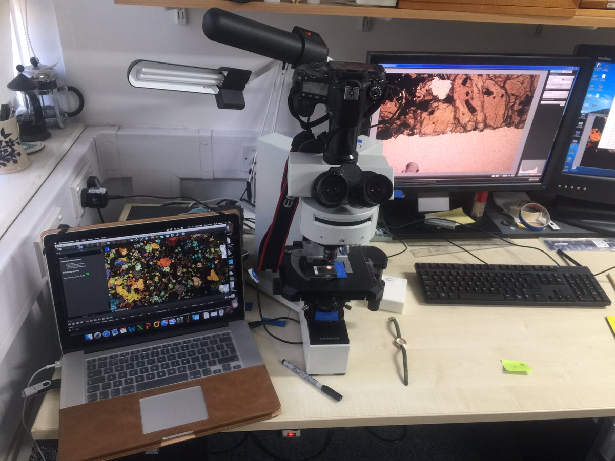 EMRuthFarley's tweet photo. A day taking high resolution photos of rock microscope slides. The colours are beautiful! #geologist #rocks https://t.co/k1KVT5ph0M