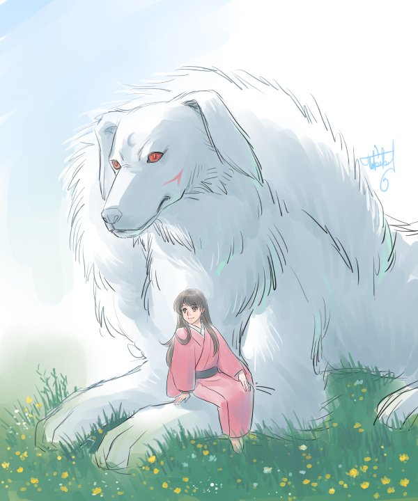 時子 Na Twitteru 高橋留美子5作品版深夜の真剣お絵描き60分一本勝負 Ranmawandoro お題 犬 化け犬 と飼い主 お嫁様 大妖怪なので大きさも自在にしちゃえー 殺りん