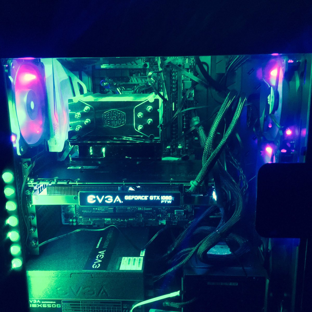 Post 2/3. Here it is all together. Perfect setup in my opinion. #evga #corsair #gtx1080 #nvidia #intel #asus #coolermaster #ssd #3dmodeling