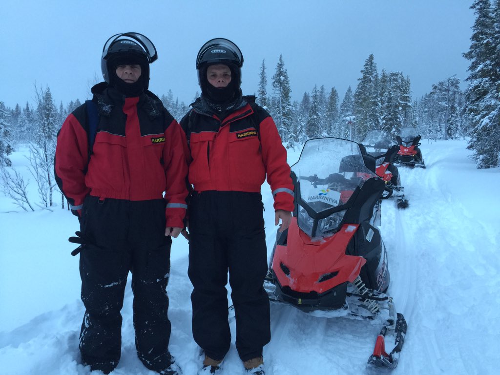 Boys day today with full day snow mobiles with venture into Sweden
