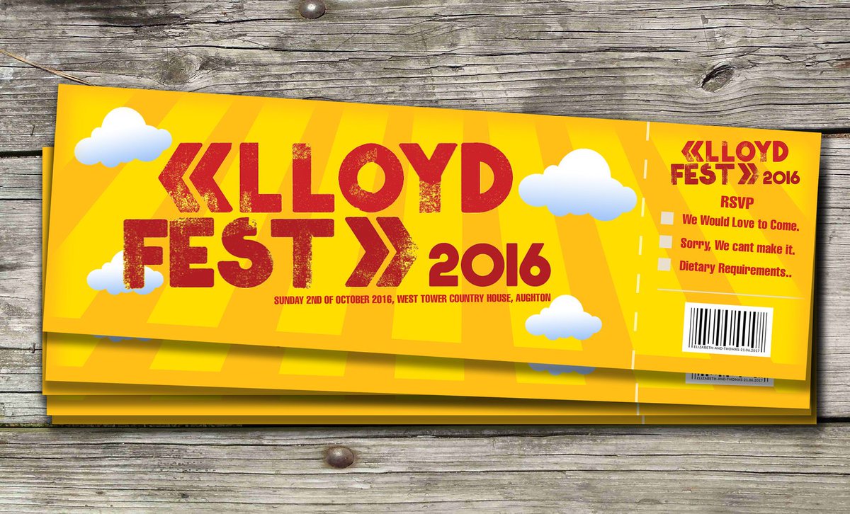 Pixelinkdesigns's tweet photo. Our 'lloydfest' style wedding branding. Ticket invitations, lanyards, tshirts &amp; lineup seating plan. https://t.co/HYeZ9aYmDK #weddinghour https://t.co/Effj7Uc4f1