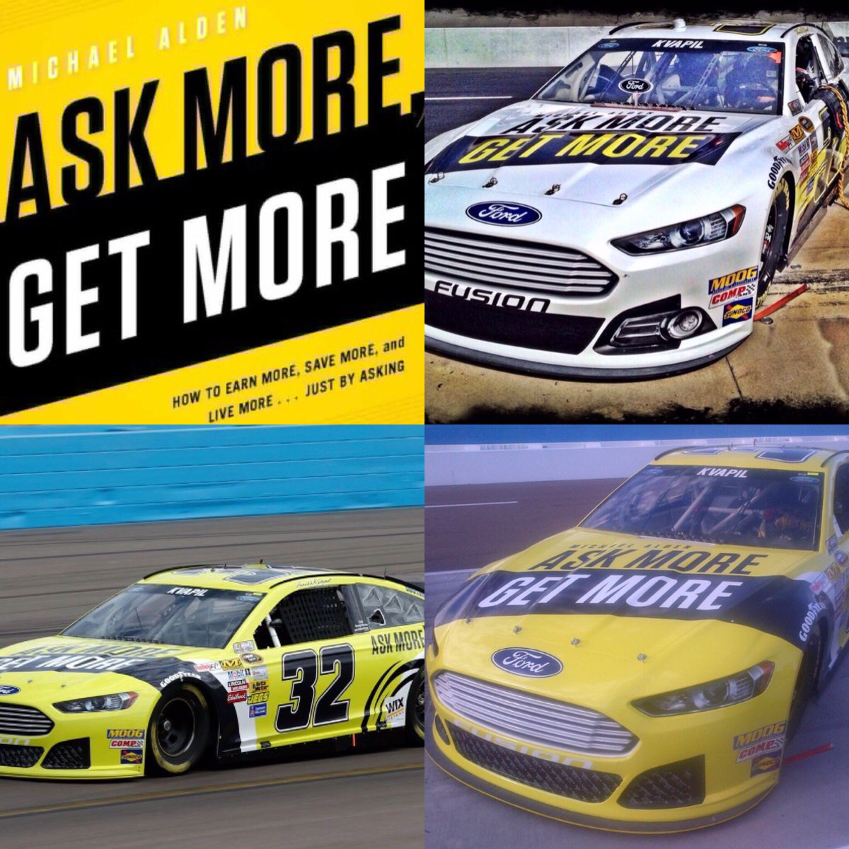 MikeAlden2012's tweet photo. Who wraps a #NASCAR in the @sprint cup series with a book?  I did. #askmore #askmorebook #askmoregetmore @NASCAR https://t.co/4f01tW1vrd