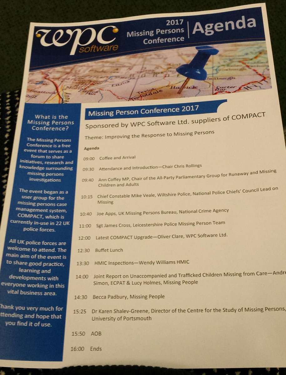 MissingResearch's tweet photo. Great to have Centre Director @GreeneShalev and Honorary Fellow @L_C_Holmes presenting at today's police missing persons conference. https://t.co/xvtT07EboF
