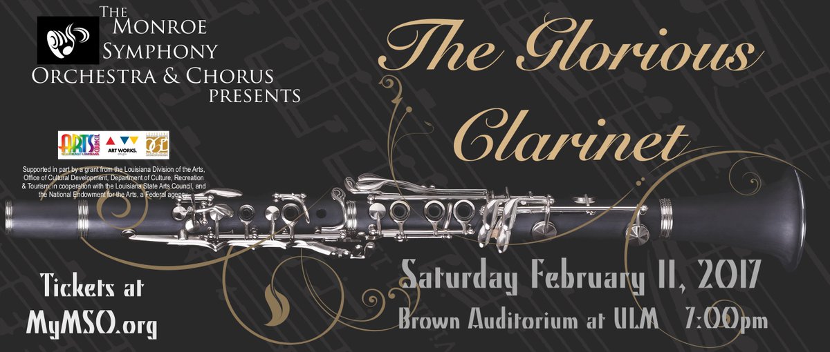 MonroeSymphony's tweet image. Time to buy tickets for our next concert, the Glorious Clarinet on Saturday, Feb. 11! Tickets are $25 General Admission and $5 for students.