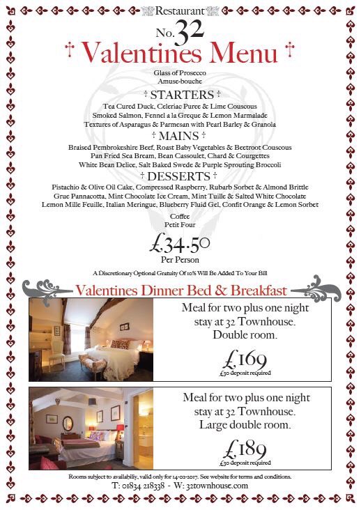 32townhouse's tweet photo. Our Valentines menu with a room at 32 Townhouse... https://t.co/kZaAWMO2sL