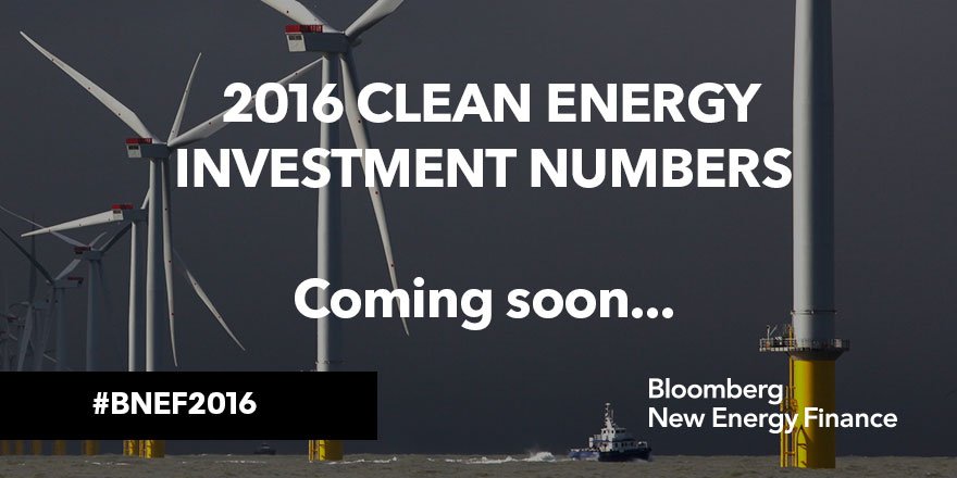 Keep an eye out for our soon-to-be released Clean Energy Investment Numbers 2016! #BNEF2016