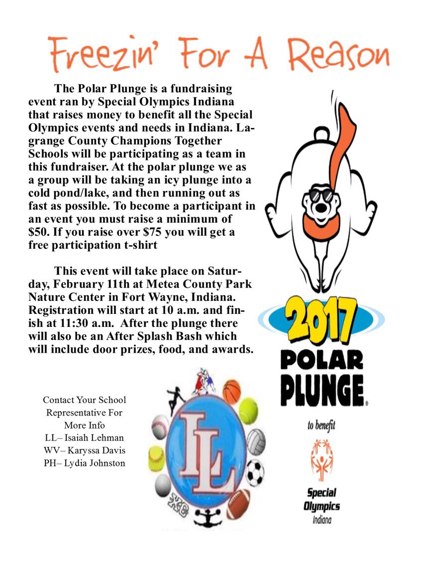 LLChamps2016's tweet photo. Sign up for the Polar plunge! https://t.co/GVtsBsZ8ar
