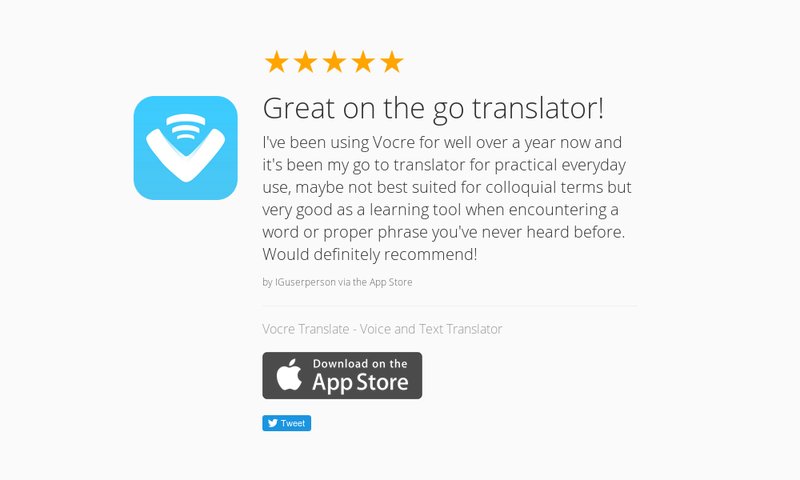 vocre's tweet photo. 5 Star Review: "Great on the go translator!: I've been using Vocre for well over a year no…" https://t.co/uZvG4EUqQf https://t.co/xDJZZ5fJSb