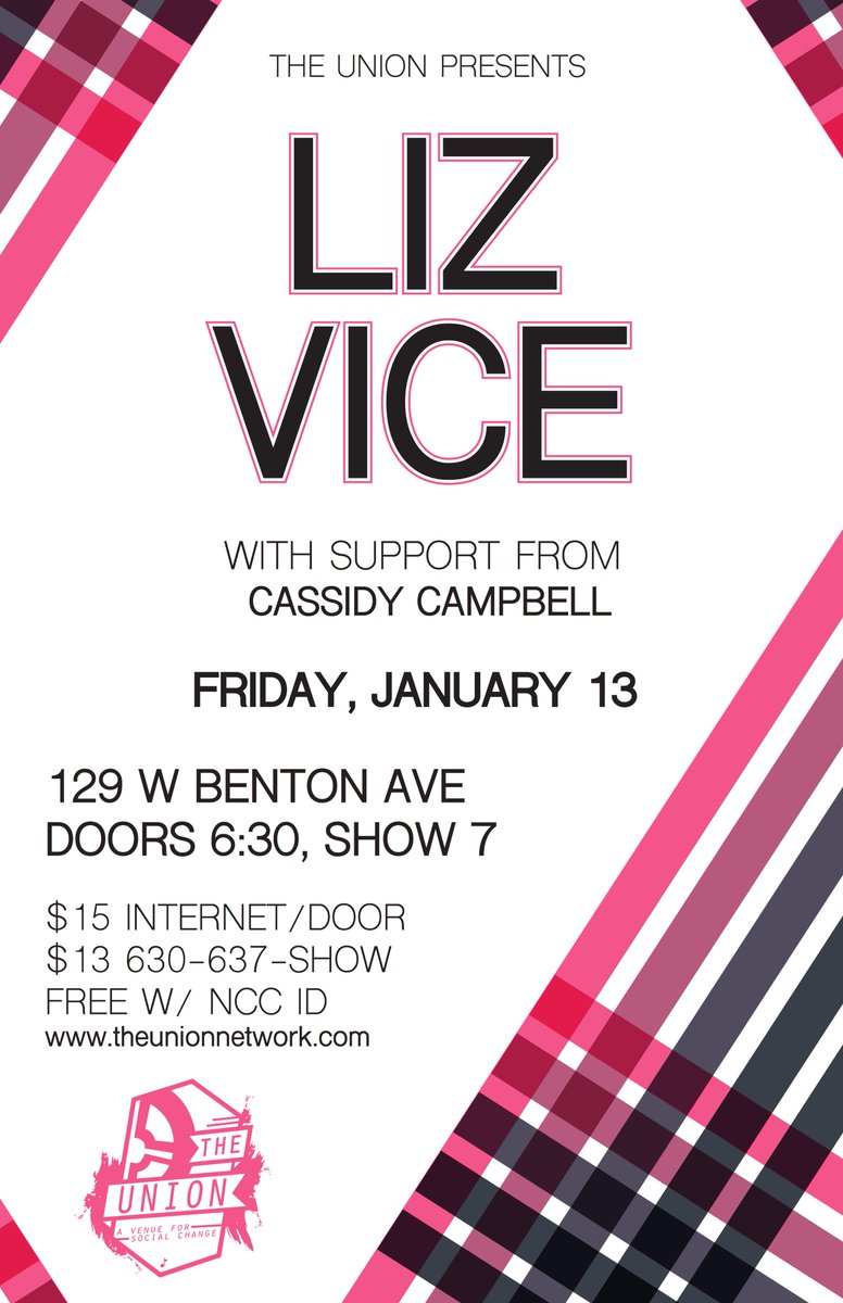 TheUnionNetwork's tweet photo. It's not too early to make weekend plans! Join us at The Union this Friday for Liz Vice w/support from Cassidy Campbell https://t.co/a59ehAb60g