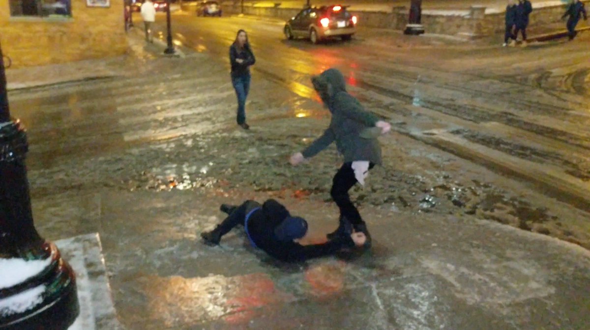 OnwardState's tweet photo. The icy streets of State College showed no mercy last night. FULL VIDEO: https://t.co/MbXOMrEPN8 https://t.co/eTyHRUrei5