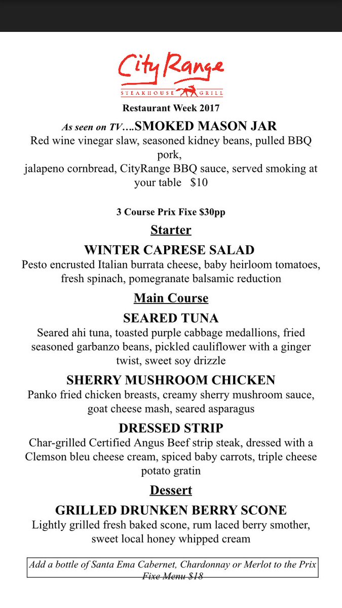 CityRangeSpart's tweet image. Here is our Restaurant Week Menu! Starts tomorrow through the 22nd. Hope to see you soon! #upstaterestaurantweek #restaurantweekmenu