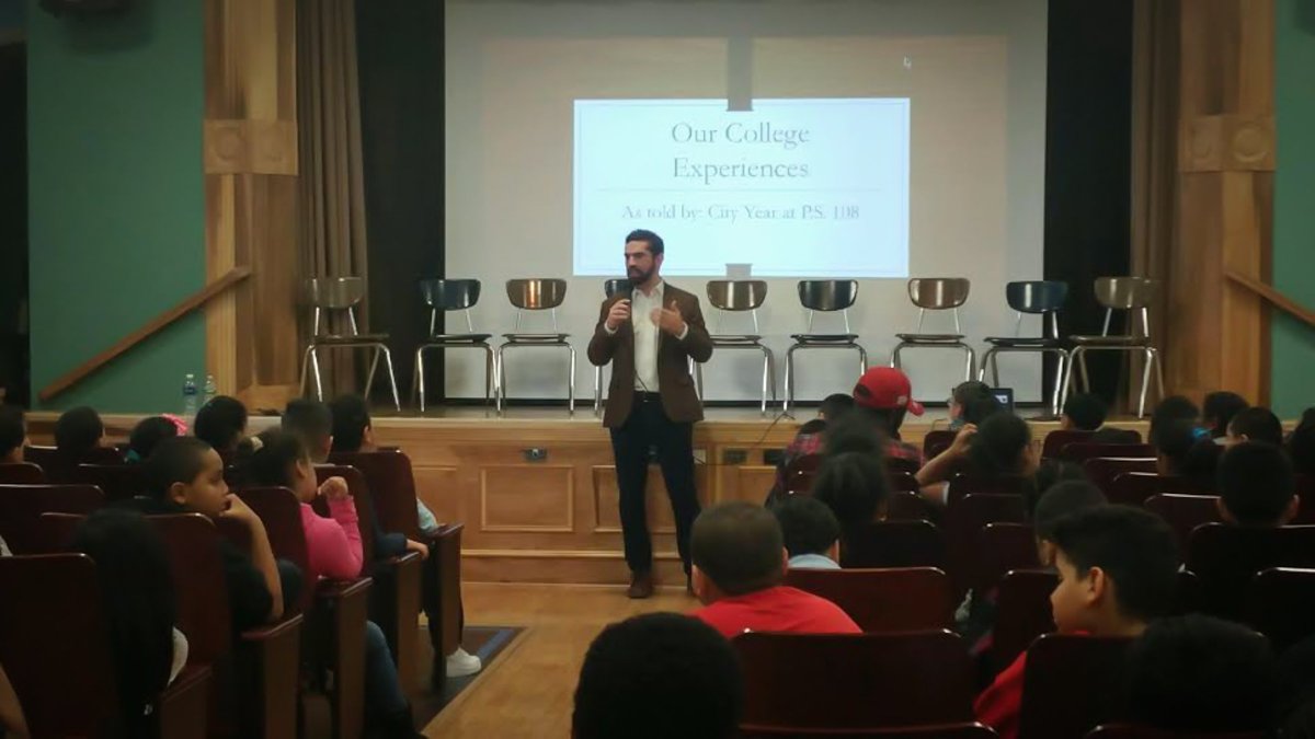 RLEspinal's tweet photo. Everyone should have access to a quality education. Proud to talk with our bright youngsters @ PS 108 College Day #EducateToLiberate https://t.co/v3t7UVzcsK