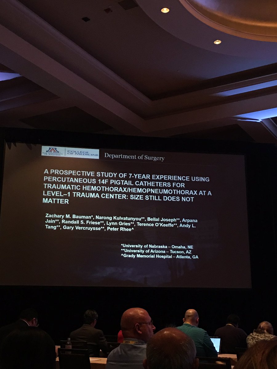 Topknife's tweet photo. Clot doesn't drain ever! Smaller is better #pigtail catheters are as effective as chesttubes #we do it everyday #believe it #EAST2017 https://t.co/N5cj1L0jtG