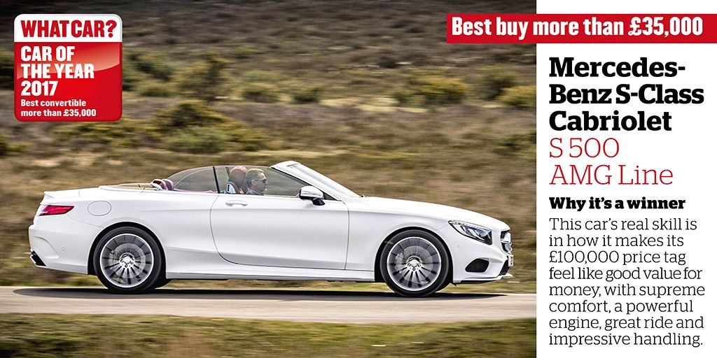 whatcar's tweet image. Our top convertible for more than £35,000 is the @MercedesBenz S-Class Cabriolet S 500 AMG Line #whatcarawards