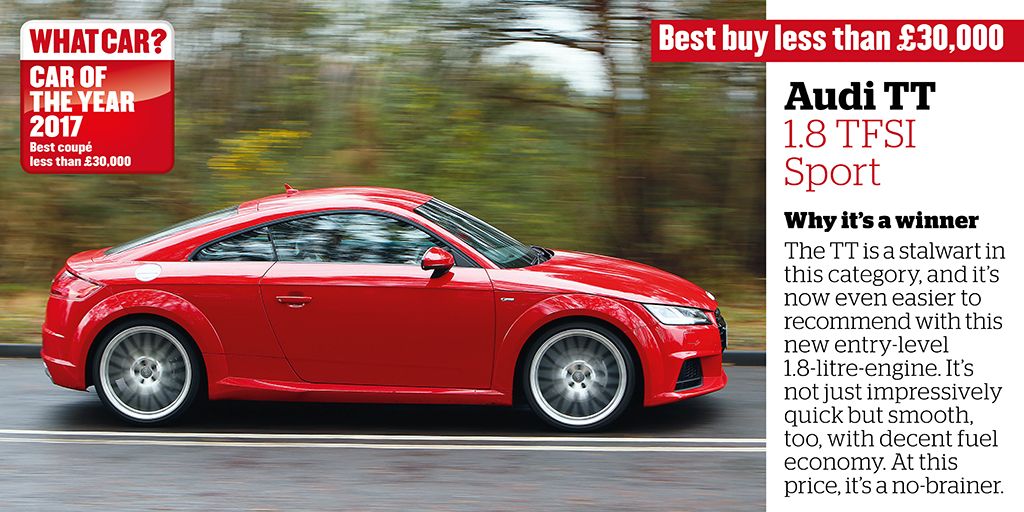 whatcar's tweet image. The @Audi TT 1.8 TFSI Sport is the best coupé in the sub-£30,000 price point #whatcarawards