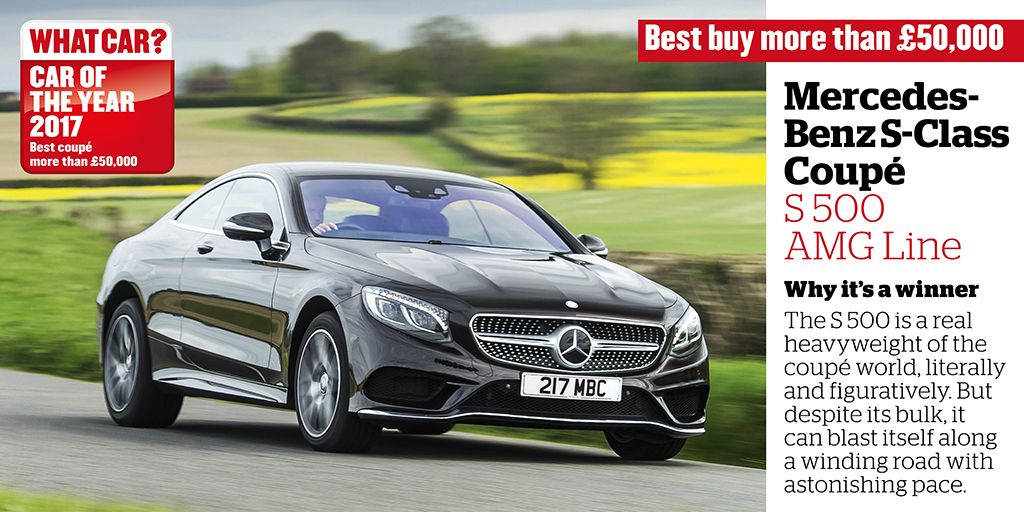 whatcar's tweet image. Priced at more than £50,000, the @MercedesBenz S-Class Coupé S 500 AMG Line is our winner #whatcarawards