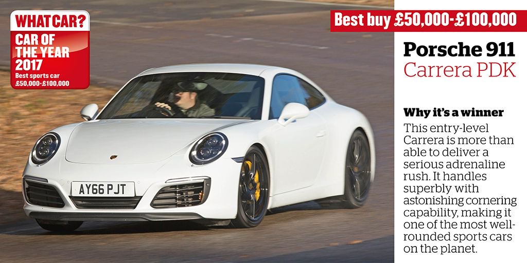 whatcar's tweet image. In the £50,000 to £100,000 sports car price point, the @PorscheUK 911 Carrera PDK is the best #whatcarawards