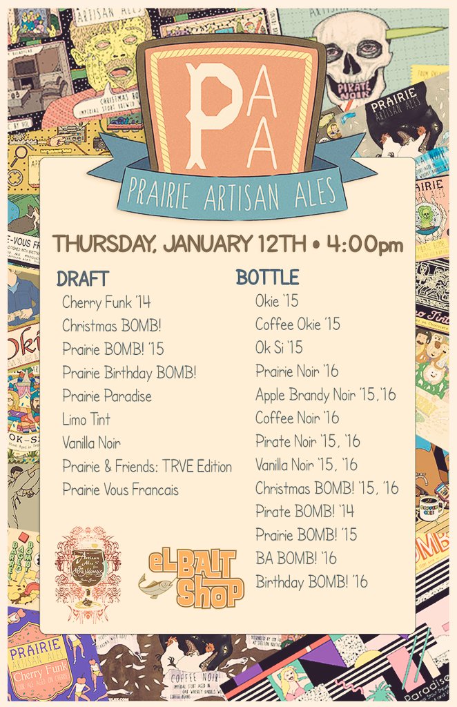 elbaitshop's tweet photo. Gearing up for a big day tomorrow @elbaitshop with a pile of @prairieales  Draft is on at 4pm and bottles sales start at 5pm. #onlyatelbait https://t.co/O4vOTvpNBZ