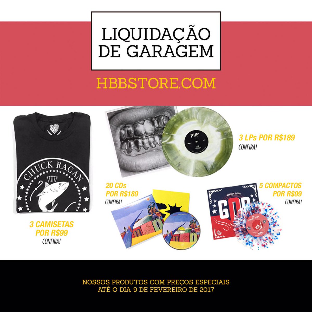 Tem muita coisa boa na liquidação de garagem da HBBstore.com #heartsbleedblue