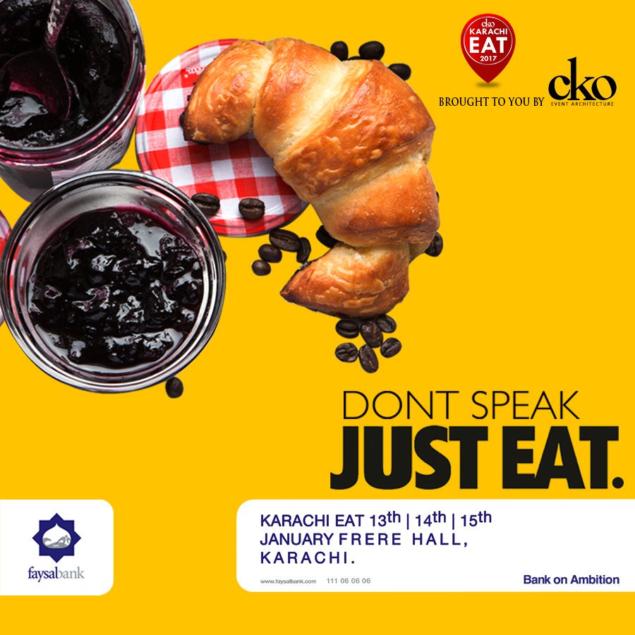 KEUCIN's tweet photo. Faysal Bank in collaboration with CKO gives you the best food the city has to offer! 
Karachi Eat Festival from 13-15th of January, 2017. https://t.co/41Kvsch2se