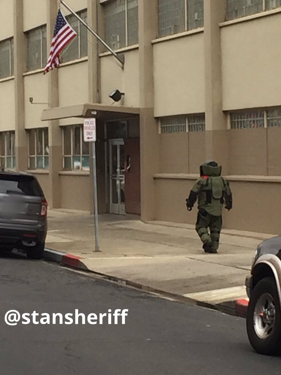 StanCoSheriff's tweet photo. #BombTeam responded to the County Jail for a suspicious package this afternoon. Package was a backpack &amp; determined to be safe. https://t.co/CJl6DDil3Q