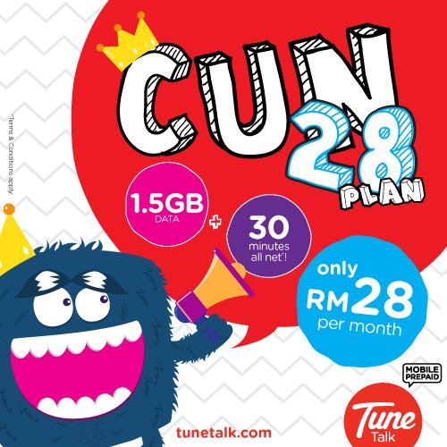 TuneTalk's tweet photo. Nikmati 3GB + 30 min panggilan percuma hanya dgn RM30. Macam mana? Topup RM30 dpt percuma data 1.5GB & langgan CUN28 dgn RM28! #TuneTips https://t.co/ggLoq2XcCu