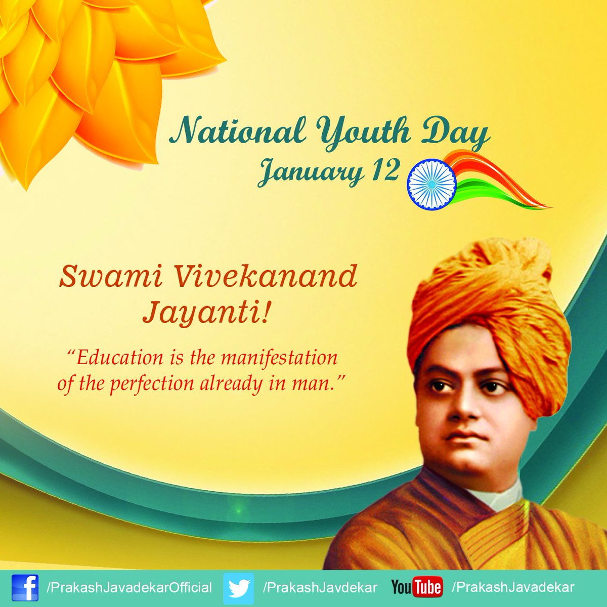 PrakashJavdekar's tweet photo. My salute to the venerable #SwamiVivekananda  on his birth anniversary. #NationalYouthDay #राष्ट्रीय_युवा_दिवस https://t.co/VxIERSYqQO