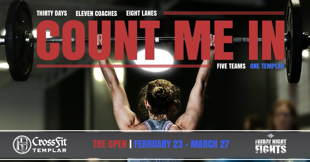 CrossFitTemplar's tweet photo. Registration for The Open starts Thursday. 
https://t.co/R8BAywsdMQ
#InTheOpen #CrossFit https://t.co/Mbo6yarXjA