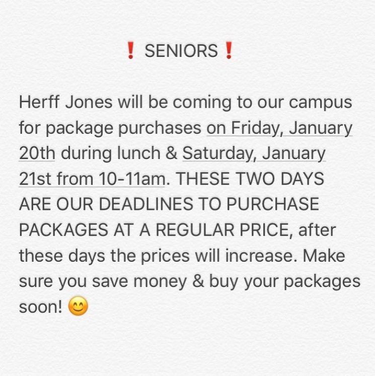 PythonPride's tweet image. PANORAMA SENIORS ๐๐๐ผ
Don't forget to purchase your packages! After Jan 21st prices will INCREASE.
Purchase soon & save some money!