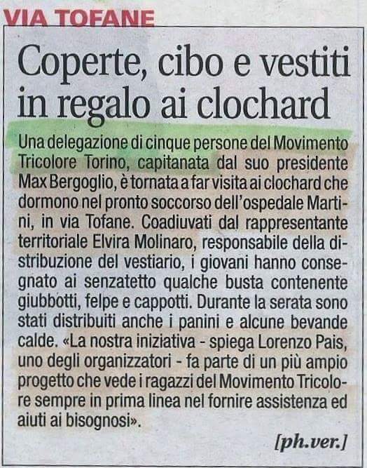 MovimentoT's tweet photo. Iniziativa intrapresa da #Movimentotricoloretorino da diversi anni. Continua emergenza #clochard #Martini #Torino https://t.co/1FN0lvBHxU