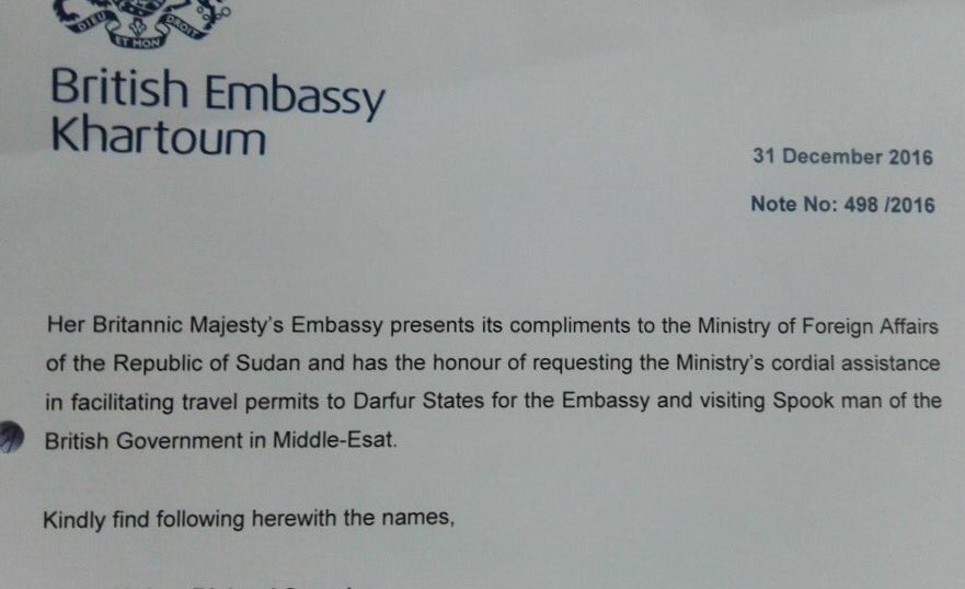 SimonMcDonaldUK's tweet photo. Twitter reveals the full story. As 1st spotted by @Mish0Man original misspelling was made by British Embassy, Khartoum. The joke is on us! https://t.co/hJlBrmdeGE