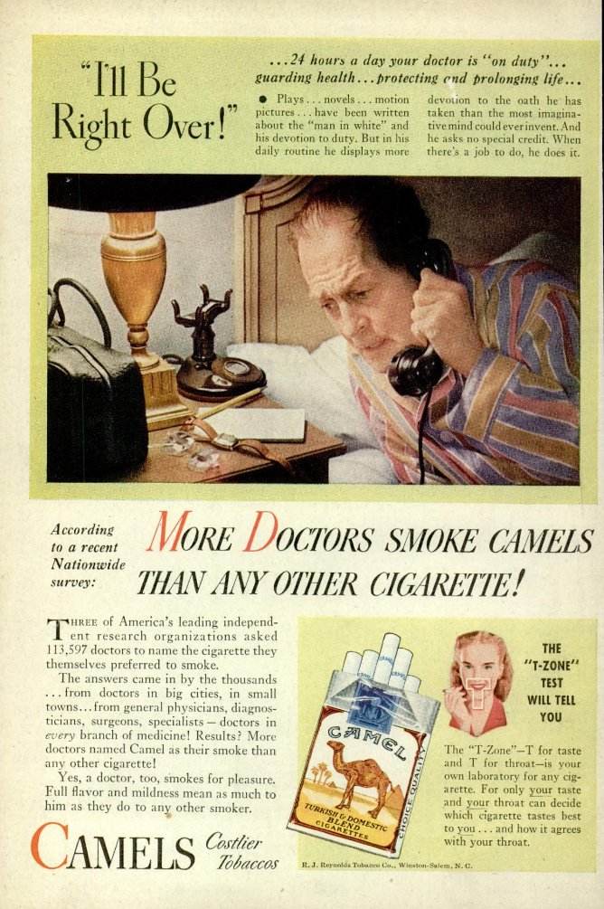 Adolfo Arranz on Twitter: "More doctors smoke Camels than any other  cigarette! Advertise page from 1941. When doctors recommended smoking.  #cancer #smoke #camel… https://t.co/msoB8ksdLP"