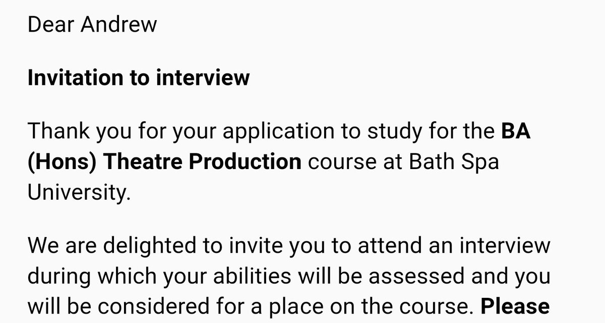 productionandy's tweet photo. Got my first invitation to a uni interview today!!! #bathspa #next3years https://t.co/ybv92DSEyX