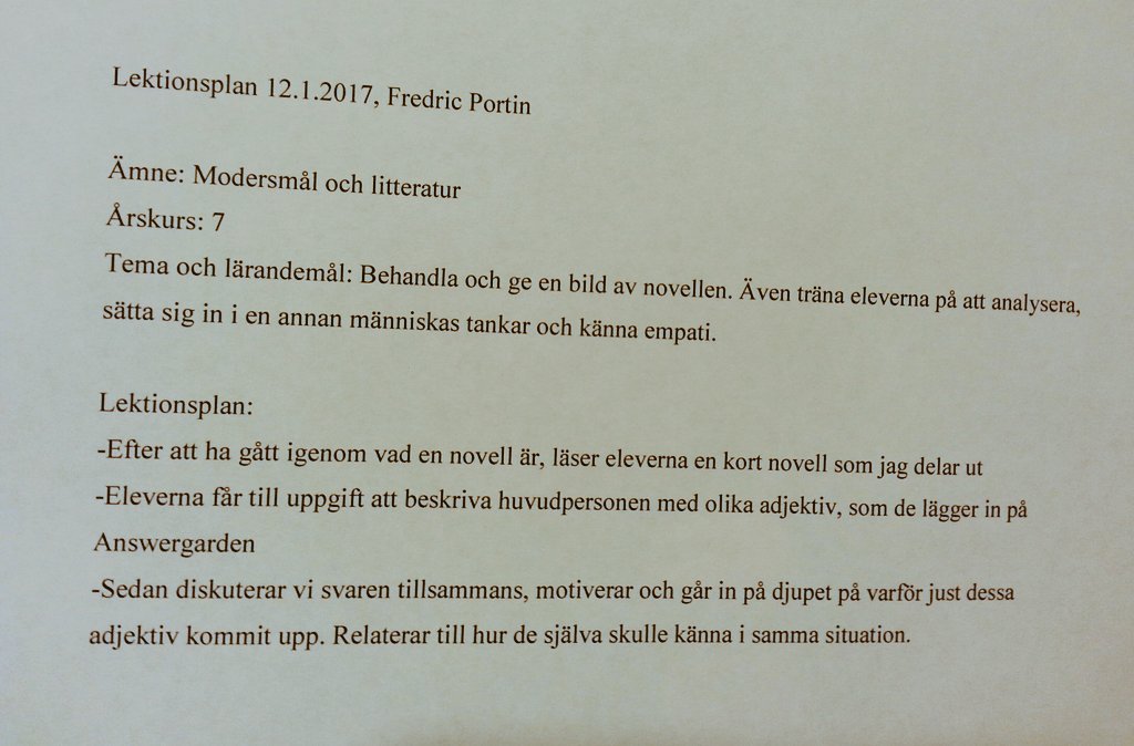 klumpedunspappa's tweet photo. Lektionsplan i modersmål och litteratur i åk 7. Läs novell, beskriv huvudpersonen i #answergarden och diskutera. #virtuellaklassrummet https://t.co/ZltOJWNRuT