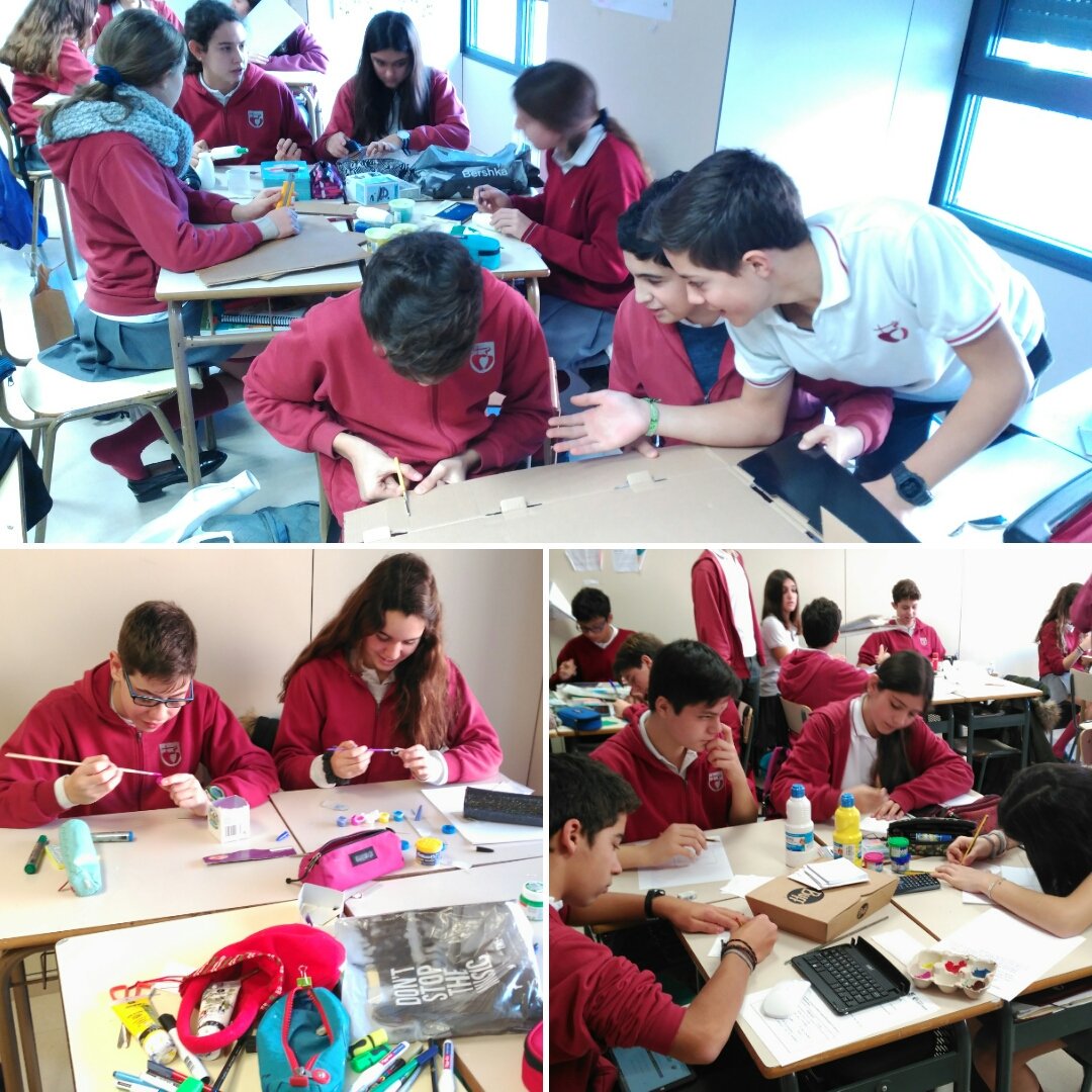 AnamaDomenech's tweet photo. Els alumnes de 2nESO del @PadreDamianSSCC ja estan elaborant els jocs pels companys de primària! #materialreciclat #projectes #emoció https://t.co/rWIAs9D0lc