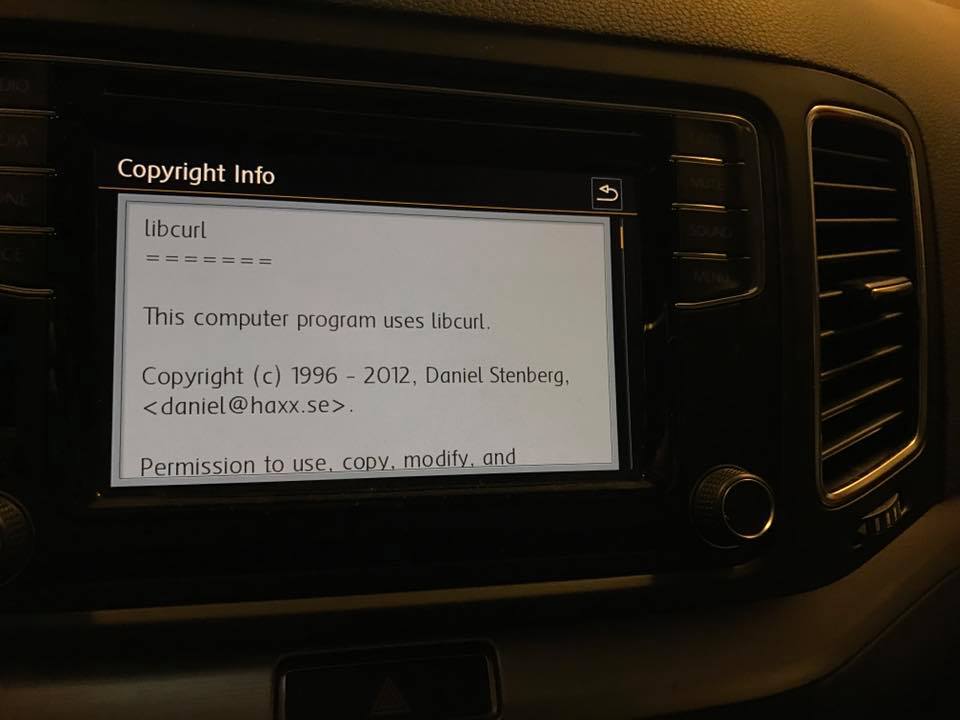 bagder's tweet image. libcurl spotted in yet another car (VW Sharan) pic from @jonasl
