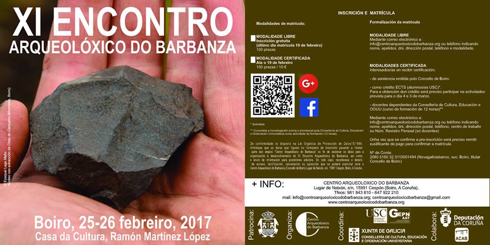ARCIANasoc's tweet photo. XI ENCONTRO ARQUEOLÓXICO DO BARBANZA
Boiro (A Coruña)
25-26 de febreiro de 2017 https://t.co/PM3pGlOGwf